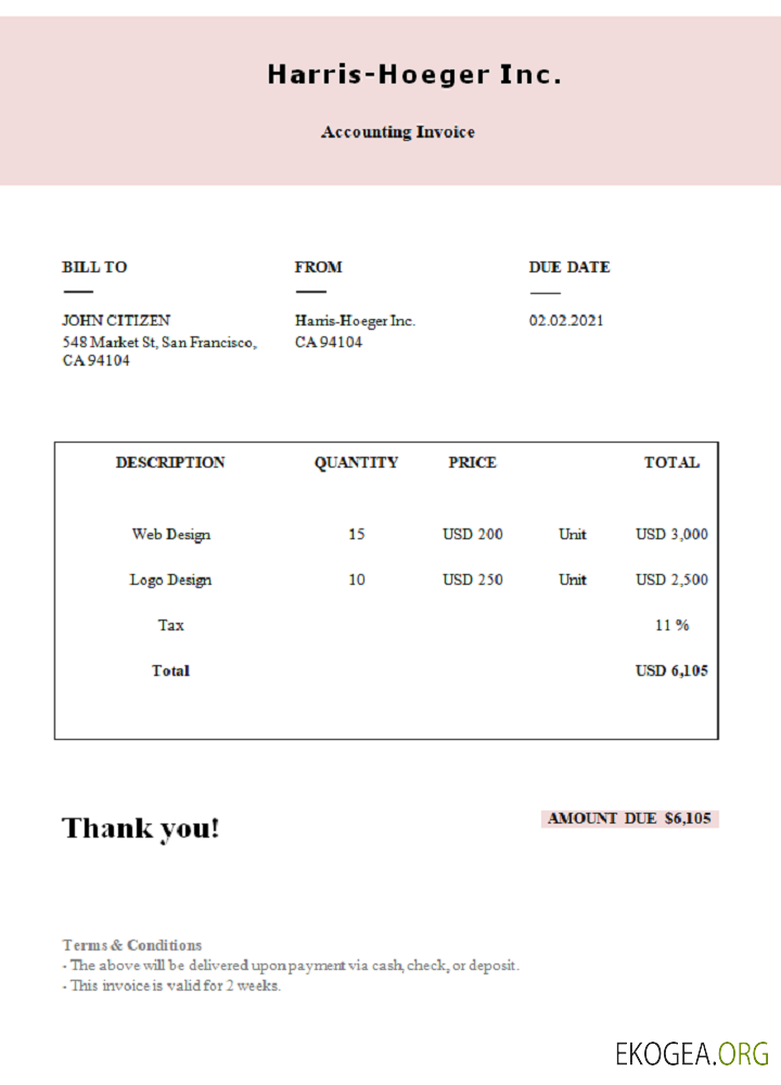 Facture USA Harris, Hoeger Inc.